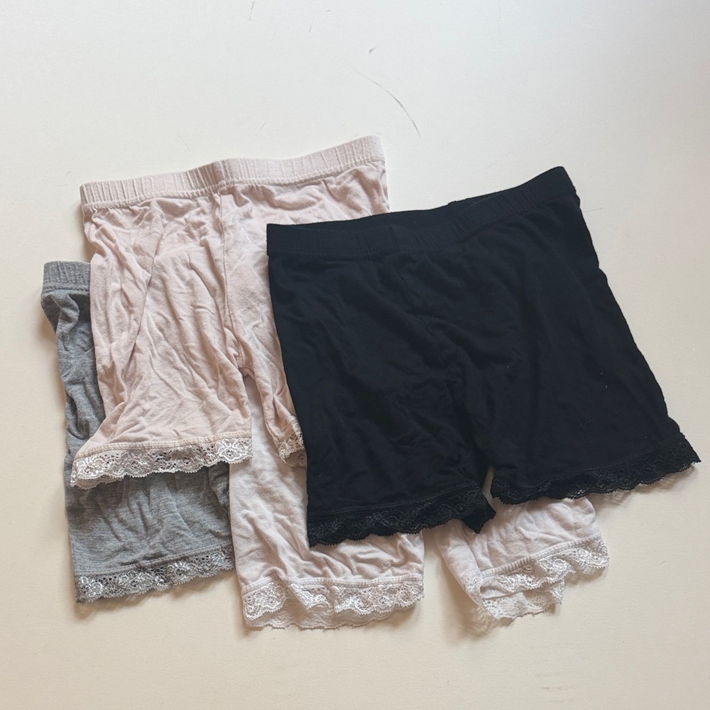 Lace Trim Cotton Biker Shorts - Black, Blush, Gray, White